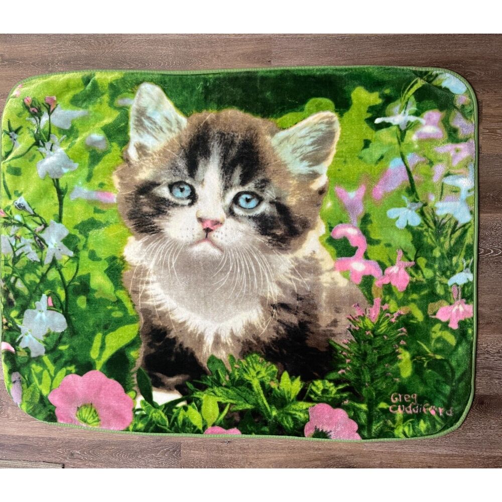 Northwest Co. Greg Cuddiford Kittens & Flowers Fleece Throw Blanket 46”x59” Cats